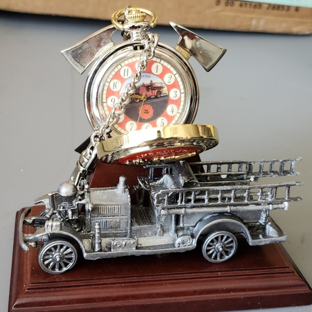 Classic Fire Truck Wall Clock with Silver and Gold Details